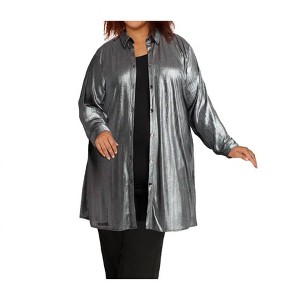 Women's Long Sleeve Button Up Rodie Oversize Tunic - Plus Size - On The Plus Side - 1 of 3