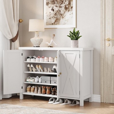 Shoe Cabinet with Doors, Farmhouse 35'' Tall Shoe Storage Cabinet for Entryway