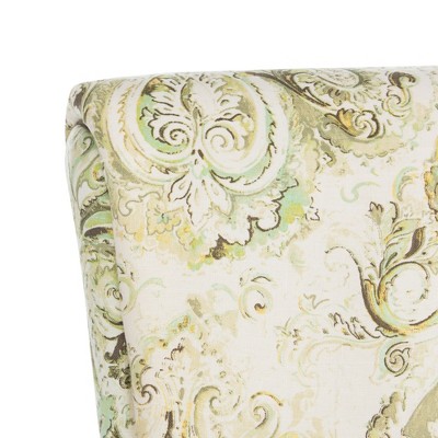 Contemporary Floral Green Linen-Blend Wood Accent Chair