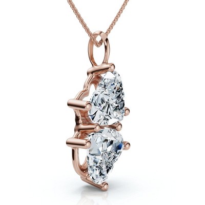 Pompeii3 4Ct Certified Toi Et Moi Heart Shape Pendant 14k Gold Necklace Lab Created