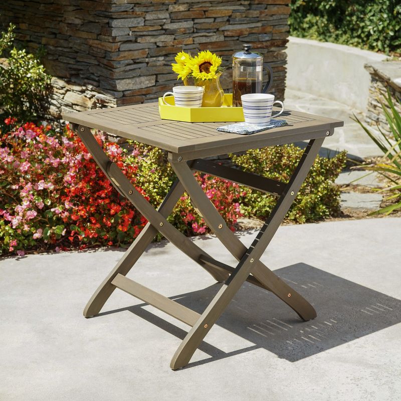 Positano Acacia Wood Foldable Square Bistro Table - Gray Christopher Knight Home, 3 of 7
