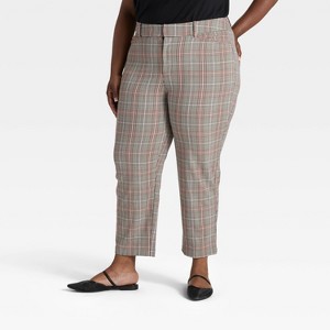 Women's High-Rise Straight Leg Ankle Trousers - Ava & Viv™ Gray Plaid - 1 of 3