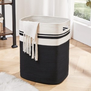 Laundry Hamper-Laundry Basket,Tall Cotton Storage Basket with Handles,Decorative Blanket Basket - 1 of 4