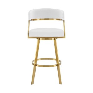 HomeRoots 30" White and Gold Faux Leather and Stainless Steel Low Back Bar Height Swivel Bar Chair - 1 of 4