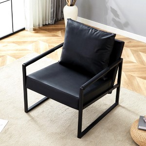 PAGED Accent Chair Classic Living Room Chairs with PU Leather and Metal Frame, Ergonomically designed for Living Room - 1 of 4