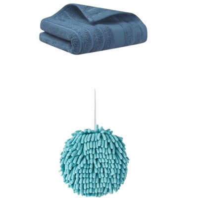 REGALWOVEN Absorbent Quick Drying Solid Decorative Hand Towels for Bathroom 14" x 30"/6" x 6" 2 Pcs