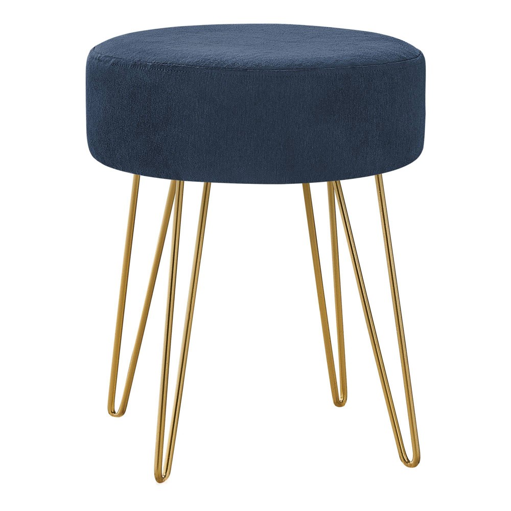Photos - Pouffe / Bench 16" Round Upholstered Ottoman with Hairpin Metal Legs Blue/Gold - EveryRoo