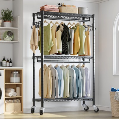 VIPEK Black Heavy Duty Rolling Garment Rack with Adjustable Shelves