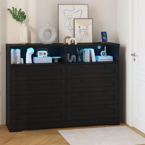 Jojoka 55" Wide 8 Drawers Wooden Dressers for Bedroom, Large Modern Wood Dressers with Led Lights and Charging Station for Living Room, Hallway - 1 of 4