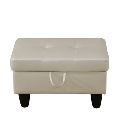 DOMETOUR Pearl White Faux Leather Storage Ottoman for Living Room or Bedroom