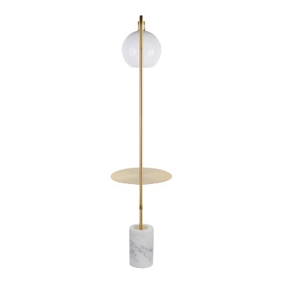 Contemporary White & Gold Marble-Base Floor Lamp with Side Table