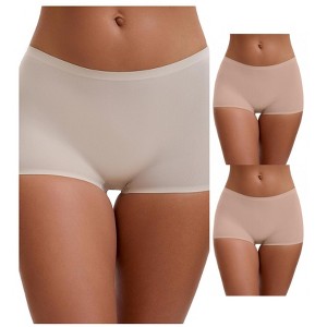 INSPIRE CHIC Women's High Waist Seamless Boyshorts Elastic Waistband Ice Silk Breathable Shorts 3 Packs - 1 of 4