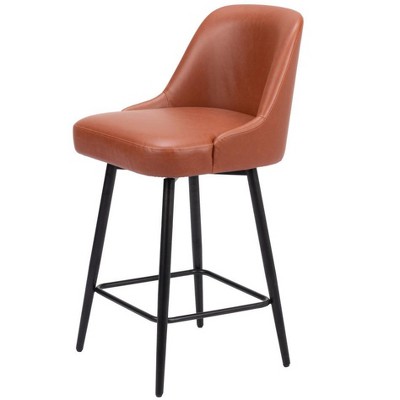 HomeRoots 26" Brown And Black Faux Leather And Steel Counter Height Swivel Bar Chair