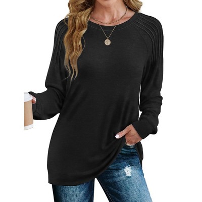 Women's Casual Crew Neck Sweatshirt Loose Soft Long Sleeve Pullover Tops Solid Color T-Shirt