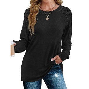 Women's Casual Crew Neck Sweatshirt Loose Soft Long Sleeve Pullover Tops Solid Color T-Shirt - 1 of 4
