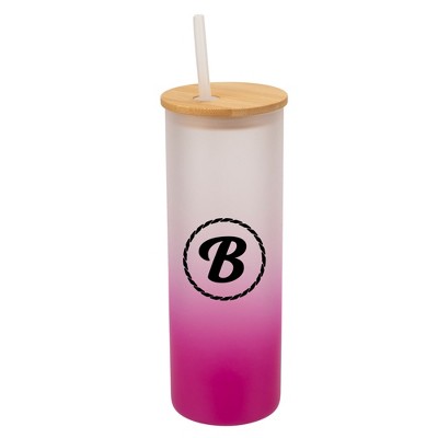 Elanze Designs B Monogram Letter Initial Rope Circle Wrap-Around Design 25 Ounce Frosted Gradient Glass On-The-Go Coffee Travel Skinny Tumbler Mug