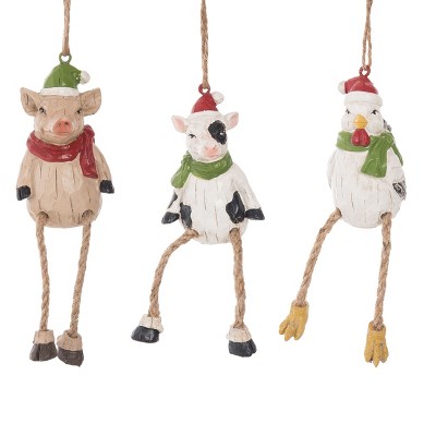 Transpac Resin Merry Farm Animal Sitter Figurines Set of Home Decorations Set of 3 Christmas