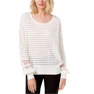 French Connection Womens Mesh Striped Pullover Sweater