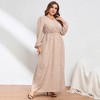 Clearlove Womens Plus Size Casual Midi Dresses Short Sleeve V Neck Drawstring Knee Length Split Dress - 3 of 4