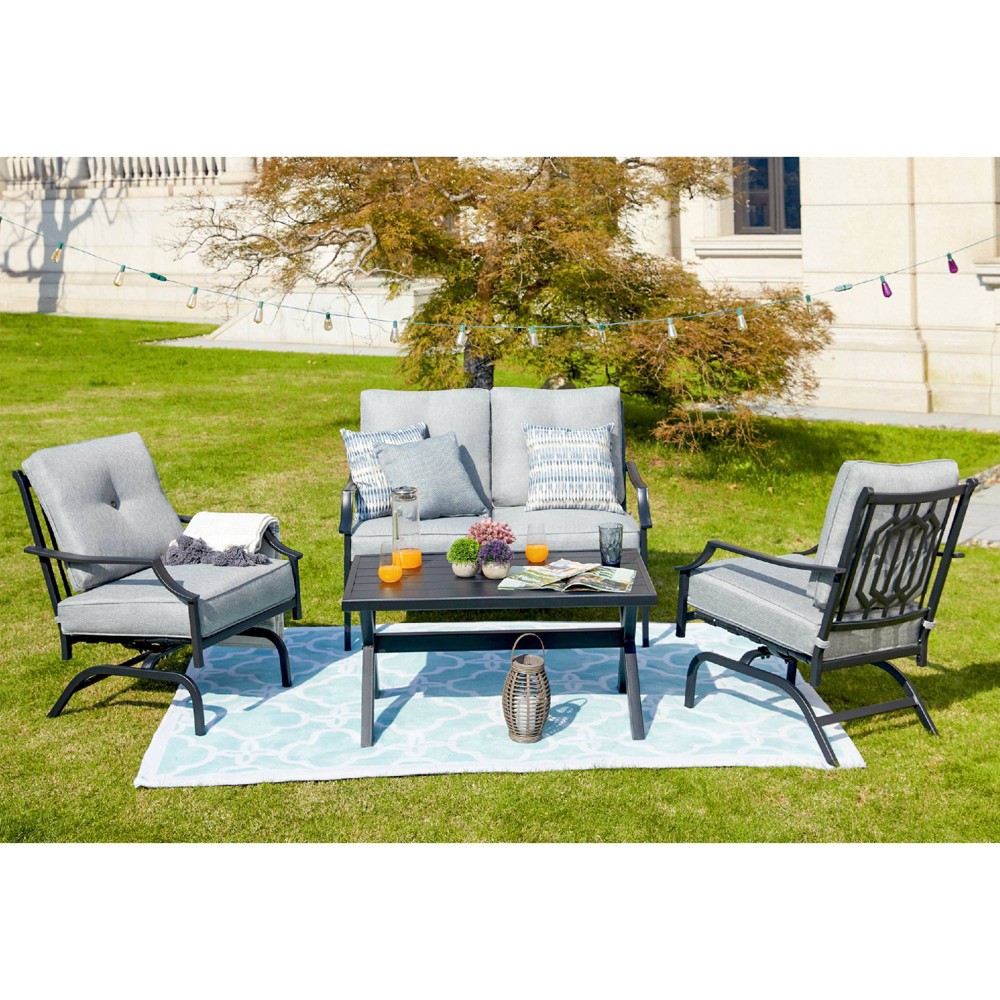 Photos - Garden Furniture Patio Festival 4pc Steel Patio Conversation Set Gray: Outdoor Seating with