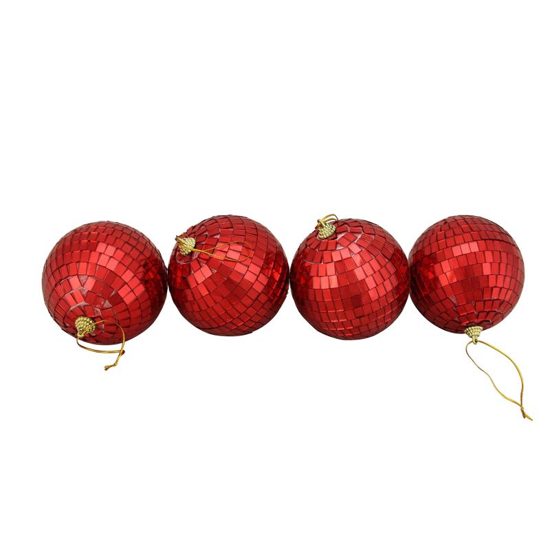 Northlight 4ct Hot Mirrored Glass Disco Ball Christmas Ornament Set 3" - Red, 2 of 3