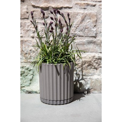 Grey Fluted 6" Plastic-Stone Composite Planter Set