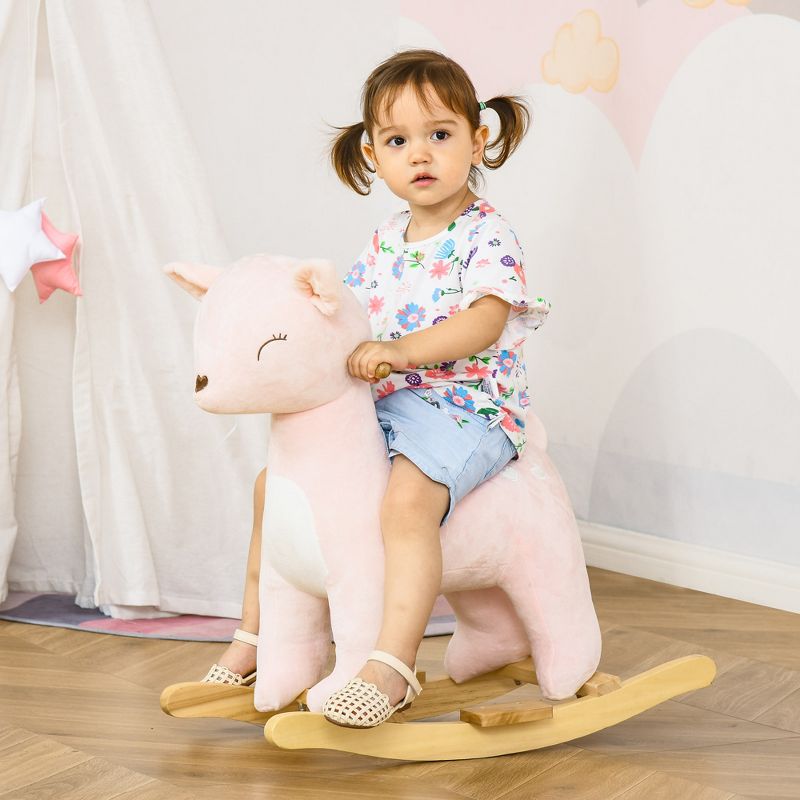 Qaba Kids Plush Ride-On Rocking Horse Deer-shaped Plush Toy Rocker with Realistic Sounds for Child 36-72 Months Pink, 3 of 10