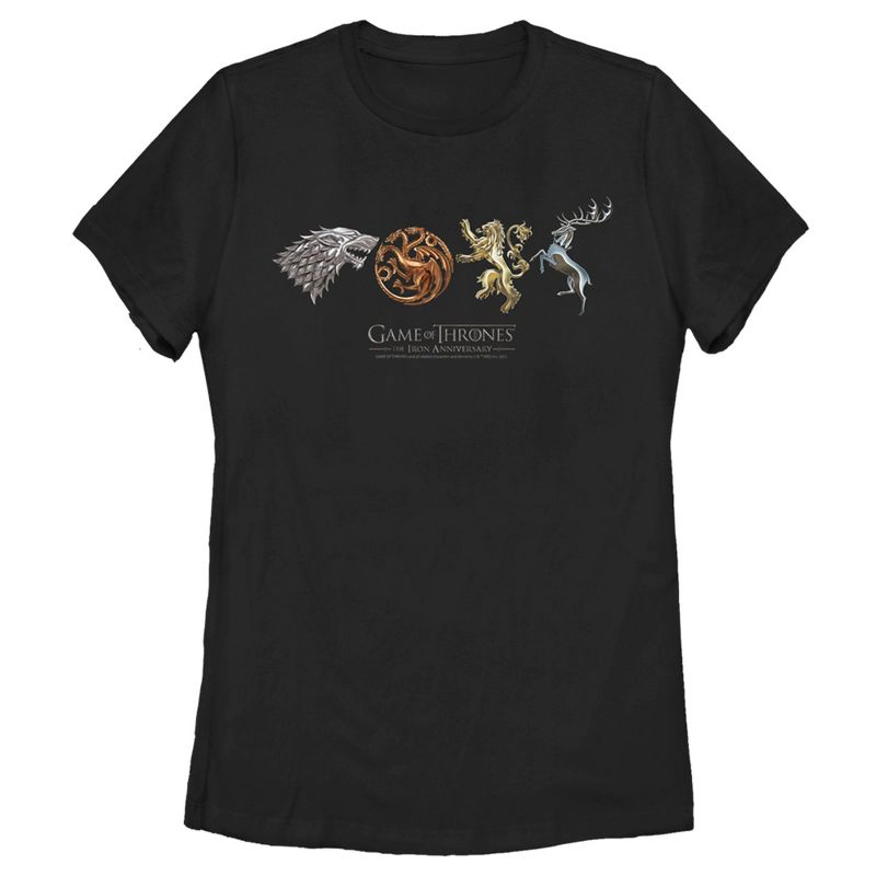 Women's Game of Thrones Iron Anniversary Metal Crests T-Shirt, 1 of 5