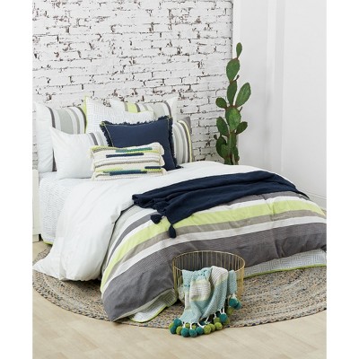 Modern King Cotton Stripe Bedspread Cover with Button Closure