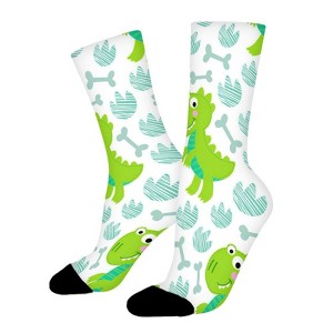 Green Dinosaur Rex Women Printed Crew Socks Funny Funky Socks Soft Polyester Novelty Gifts for Artists Men - 1 of 1