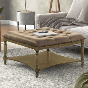 Galano Marcello Upholstered Coffee Table - Antique Oak/Velvet Brown - 1 of 4