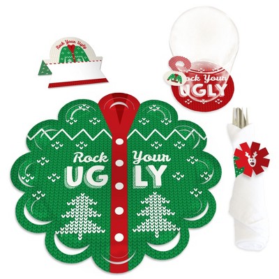 Big Dot of Happiness Ugly Sweater - Holiday and Christmas Party Paper Charger and Table Decorations - Chargerific Kit - Place Setting for 8