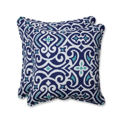 Outdoor/Indoor New Damask Blue Throw Pillow Set of 2 - Pillow Perfect