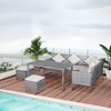 Outsunny 5 Piece Patio Furniture Set, Outdoor L-Shaped Sectional Sofa with 3 Loveseats, 2 Ottoman Chairs, Dining Table, Cushions, Storage, Beige - 3 of 4