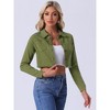 Allegra K Women's Turn Down Frayed Button Down Washed Cropped Denim Jacket - 2 of 4