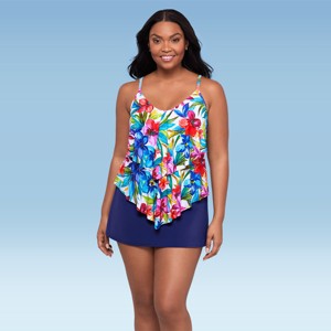 Trimshaper Women's Ronnie Two Tier Ruffle Tankini Swimsuit Top - 1 of 3