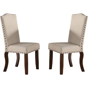 Vynxaria Set of 2 Beige Upholstered Dining Chairs with Tufted Backs and Nail - Head Trim, Ideal for Living Room & Dining Room - 1 of 4