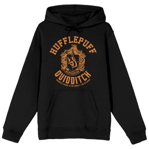 Harry Potter Hufflepuff Quidditch Crest Long Sleeve Black Adult Hooded Sweatshirt - 1 of 3