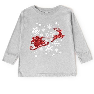 Santa Sleigh Glitter - Kids Youth Long Sleeve Tee and Kids Toddler Long Sleeve Tee - 1 of 2
