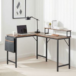 FurnitureR L Shaped Computer Desk Reversible, Corner Desk with Storage Bag, Home Office Desk Writing L Table 48.8 Inch Computer Desk with Shelf, Brown - 1 of 4