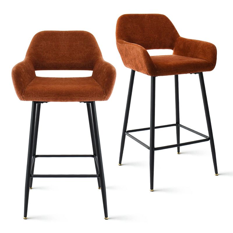 William 24" Counter Height Bar Stools Set of 2 with Back, Velvet Upholstered Bar Stools For Kitchen Island-The Pop Maison, 3 of 10