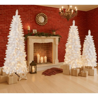 Flocked Artificial Christmas Tree Set with Lights, 4ft 5ft 6ft 3-Piece Snow Covered Xmas Trees for Home, Indoor Outdoor Holiday Decoration