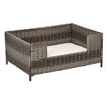 PawHut Rattan Pet Bed Raised Wicker Dog House Small Animal Sofa Indoor & Outdoor with Soft Washable Cushion gray