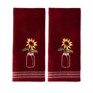 2pc Sunflower in Jar Hand Towel Set Burgundy - SKL Home: Velour Cotton, Floral Botanical Design, Machine Washable - 1 of 4