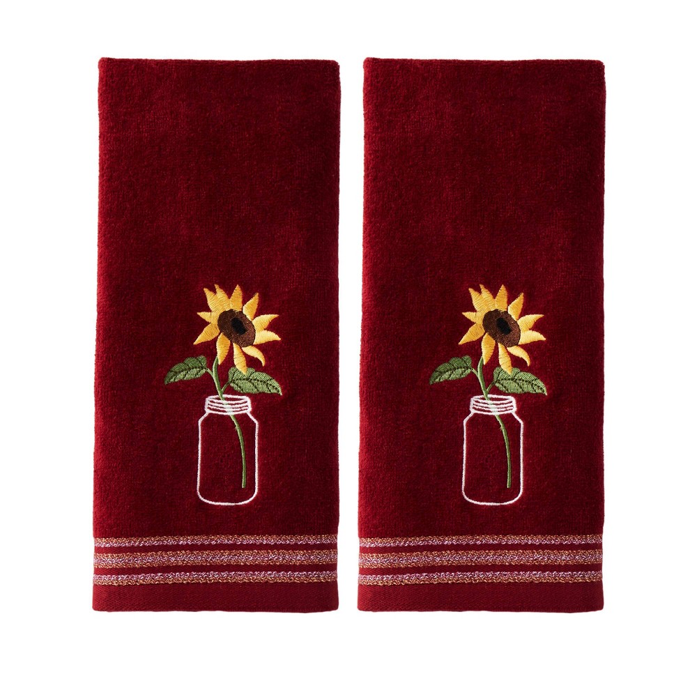 Photos - Towel 2pc Sunflower in Jar Hand  Set Burgundy - SKL Home: Velour Cotton, Floral Botanical Design, Machine Washable