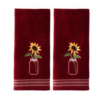 2pc Sunflower in Jar Hand Towel Set Burgundy - SKL Home