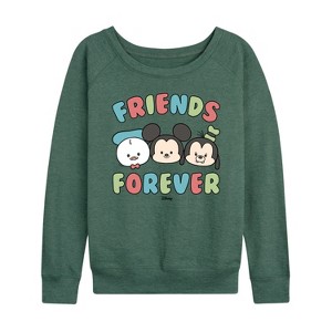 Women's - Disney - Friends Forever Lightweight French Terry Wide Neck Long Sleeve Shirt - 1 of 4