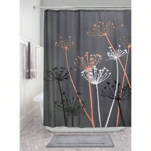 iDesign Thistle Fabric Shower Curtain, 72x72 - Inch, Gray/Coral - 1 of 3