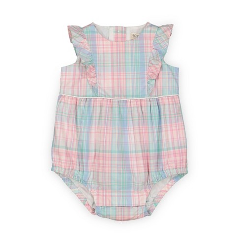 Hope & Henry Baby Ruffle Bubble Romper (rainbow Plaid, 0-3 Months) : Target