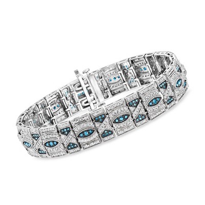 Ross-Simons 2.00 ct. t.w. Blue and White Diamond Woven-Pattern Bracelet in Sterling Silver